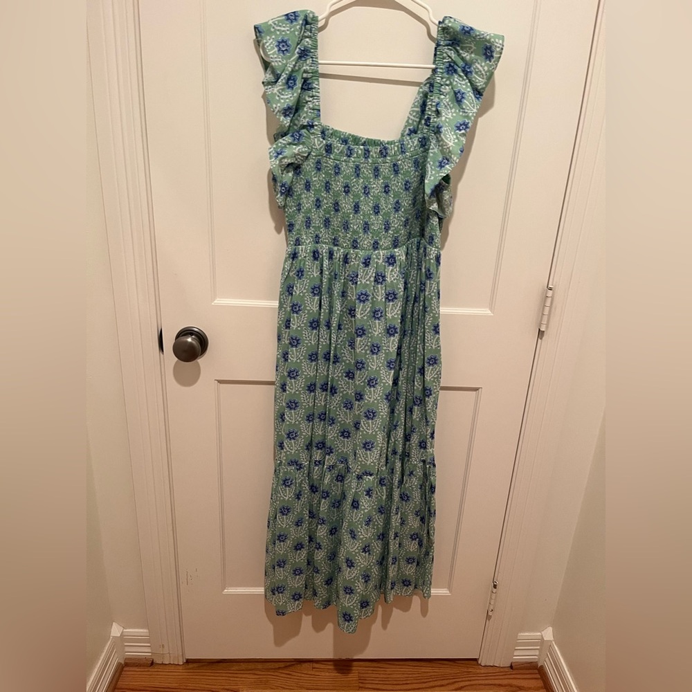 Ophelia & Indigo Green Floral Midi Dress with Ruffle Straps